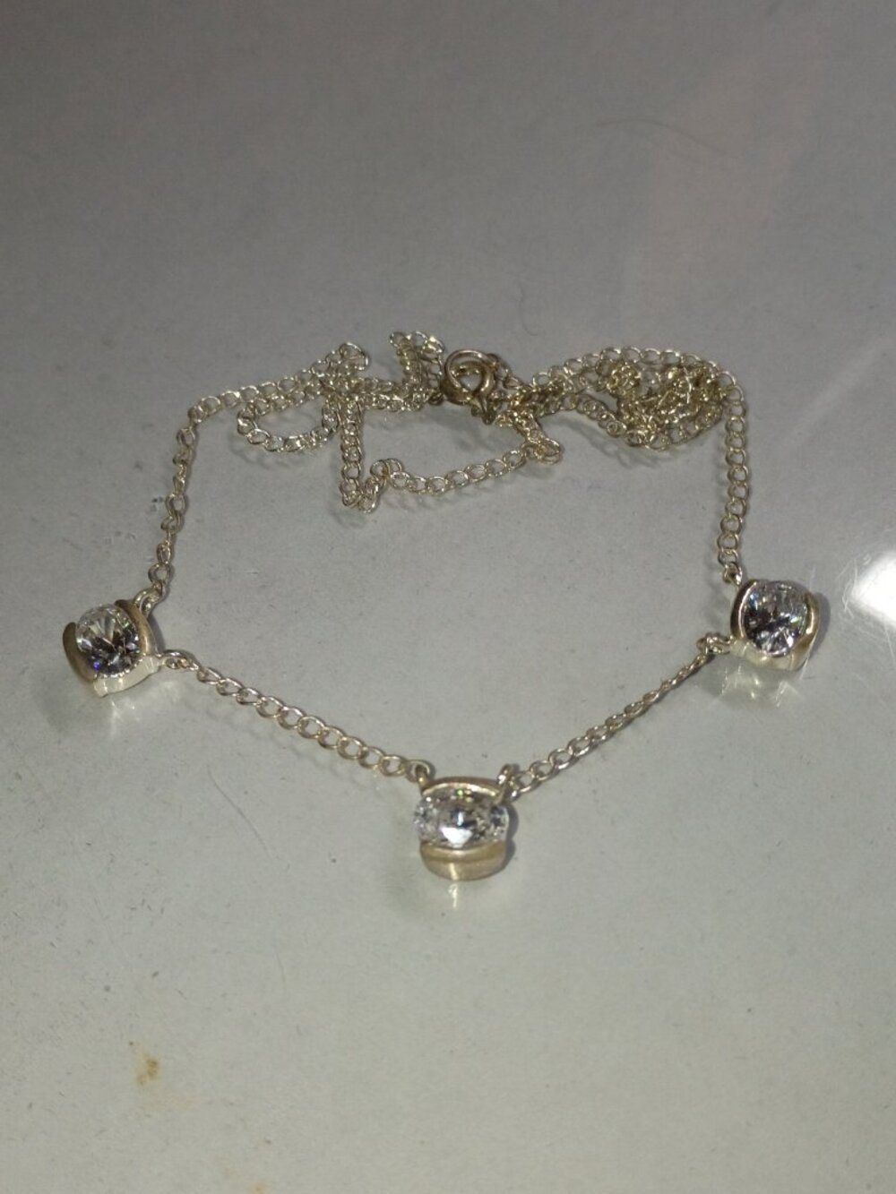 Sterling Silver 3-Stone Cubic Zirconia Necklace